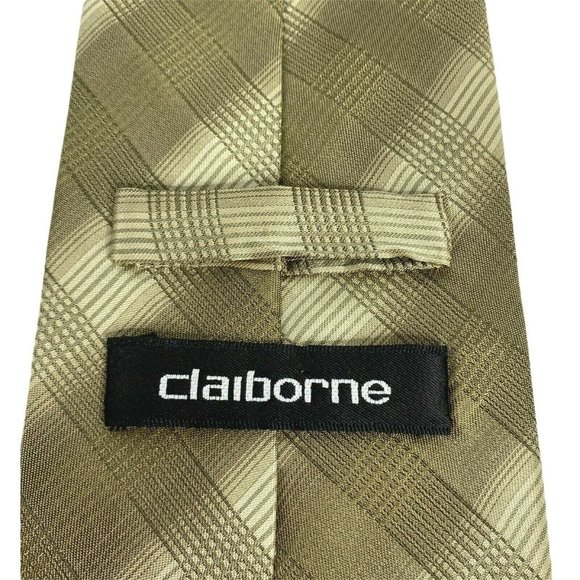 Claiborne Silk Designer Green Plaid Silk Tie - Picture 5 of 8
